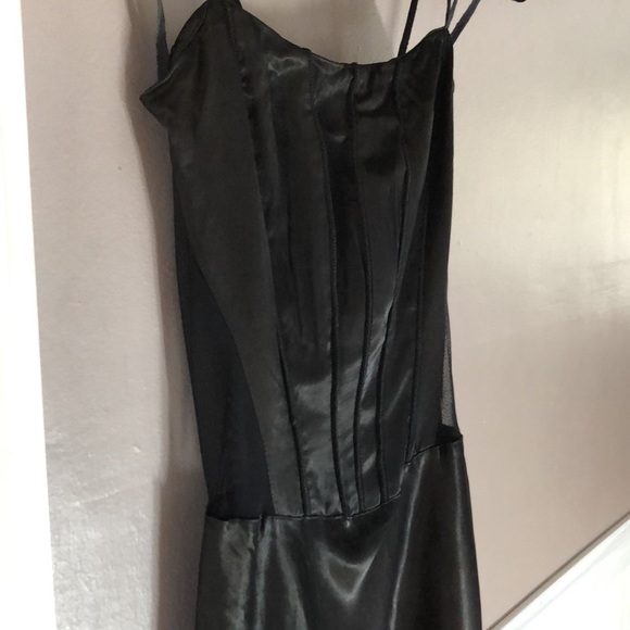 Vintage late 1990”s black satin and sheer long party dress by Georgette! - Picture 5 of 9